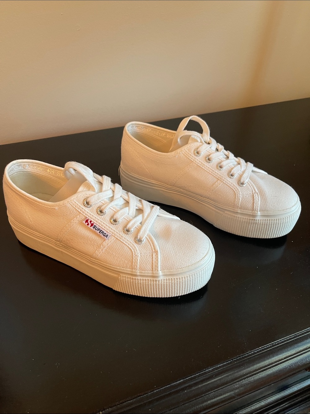 Superga White Canvas Platform Lace-Up Sneakers - Women's
